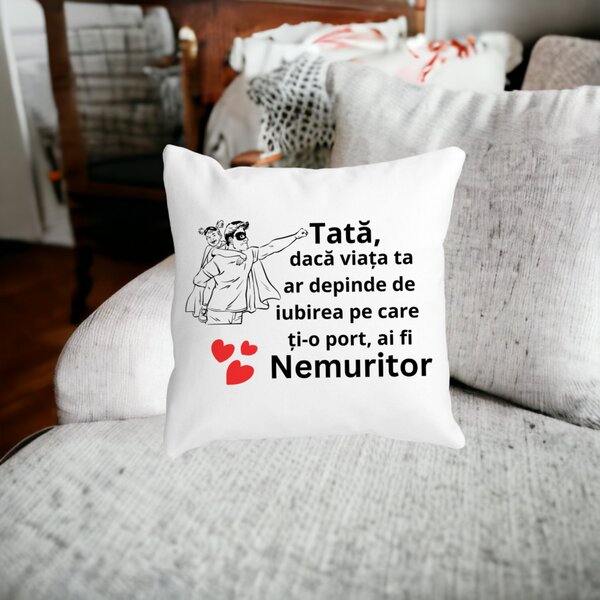 Perna Decorativa pentru Tata 7,40x40 cm, Alba, Mata, Husa Detasabila, Burduf 16 Mata