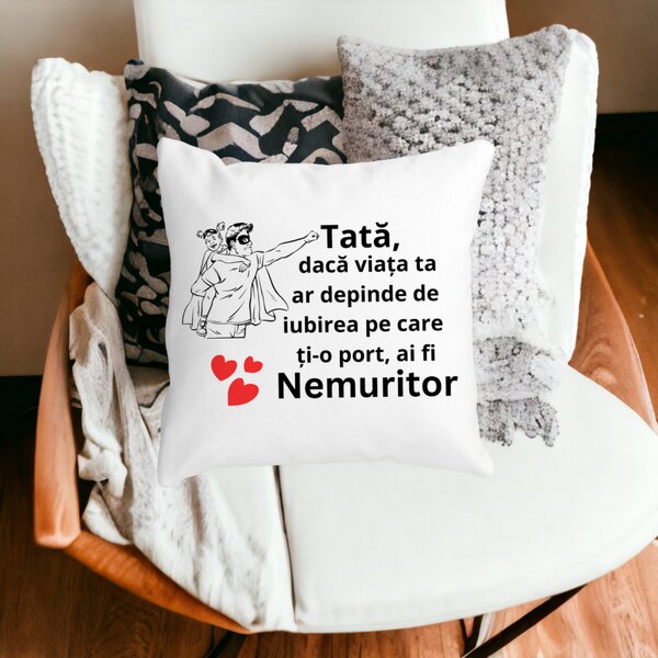 Perna Decorativa pentru Tata 7,40x40 cm, Alba, Mata, Husa Detasabila, Burduf 17 Husa Detasabila