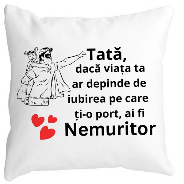Perna Decorativa pentru Tata 7,40x40 cm, Alba, Mata, Husa Detasabila, Burduf 13 Perna Decorativa pentru Tata 7