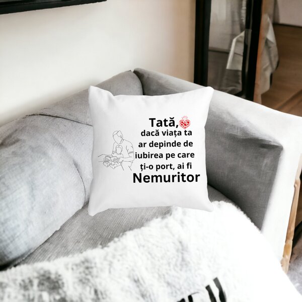 Perna Decorativa pentru Tata 8,40x40 cm, Alba, Mata, Husa Detasabila, Burduf 15 Alba