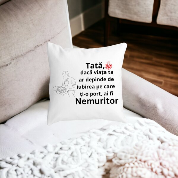 Perna Decorativa pentru Tata 8,40x40 cm, Alba, Mata, Husa Detasabila, Burduf 17 Husa Detasabila