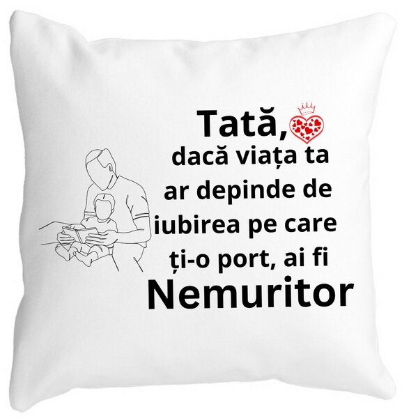 Perna Decorativa pentru Tata 8,40x40 cm, Alba, Mata, Husa Detasabila, Burduf 13 Perna Decorativa pentru Tata 8