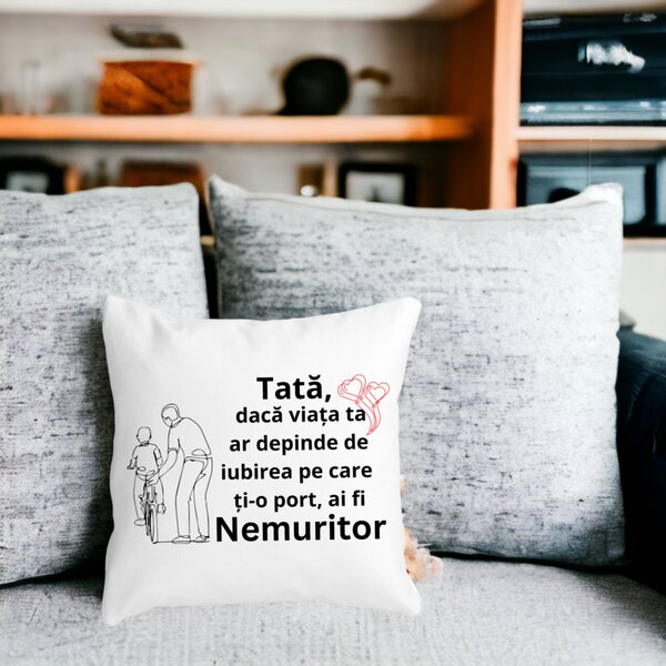 Perna Decorativa pentru Tata 9,40x40 cm, Alba, Mata, Husa Detasabila, Burduf 15 Alba