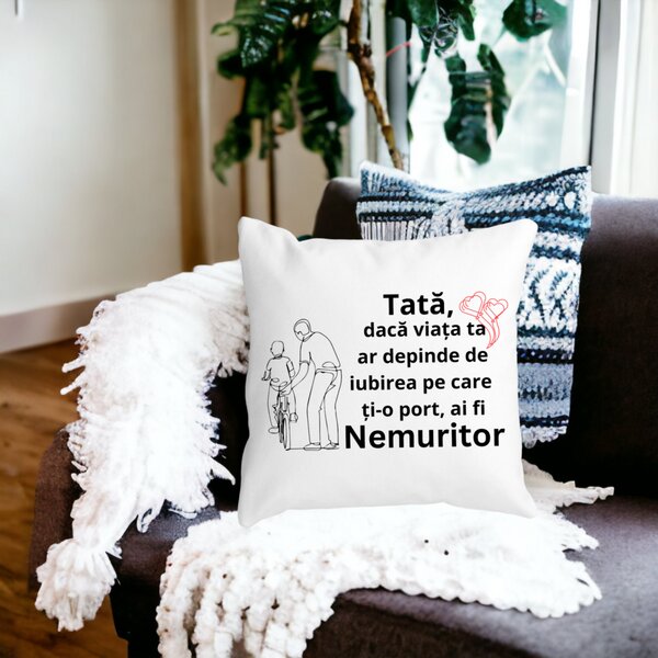 Perna Decorativa pentru Tata 9,40x40 cm, Alba, Mata, Husa Detasabila, Burduf 17 Husa Detasabila