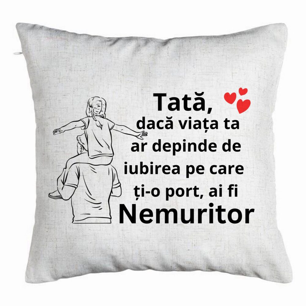 Perna Decorativacu Text pentru Tata 8, 40x40 cm, Alb Murdar, Husa Detasabila, Burduf 5 Perna Decorativacu Text pentru Tata 8