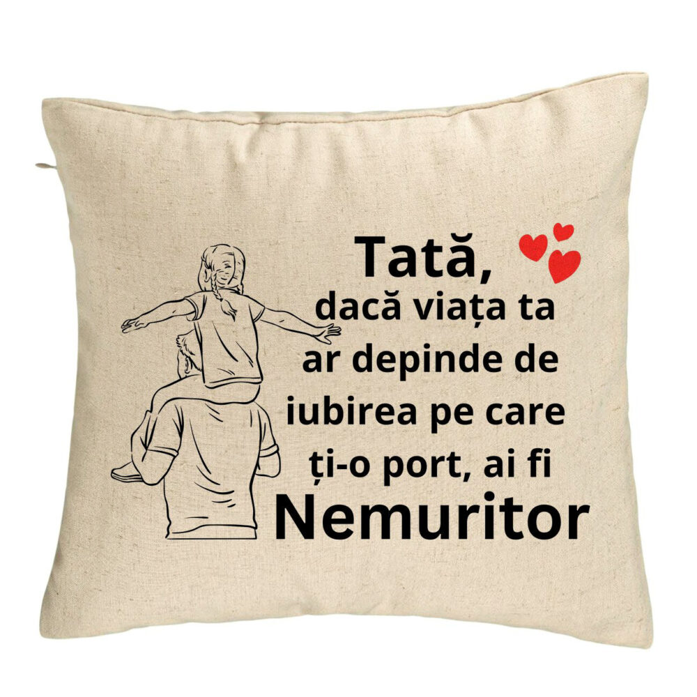 Perna Decorativacu Text pentru Tata 8, 40x40 cm, Bej, Husa Detasabila, Burduf 5 Perna Decorativacu Text pentru Tata 8