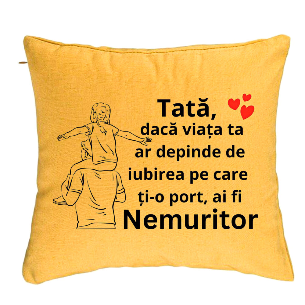Perna Decorativacu Text pentru Tata 8, 40x40 cm, Galben, Husa Detasabila, Burduf 5 Perna Decorativacu Text pentru Tata 8