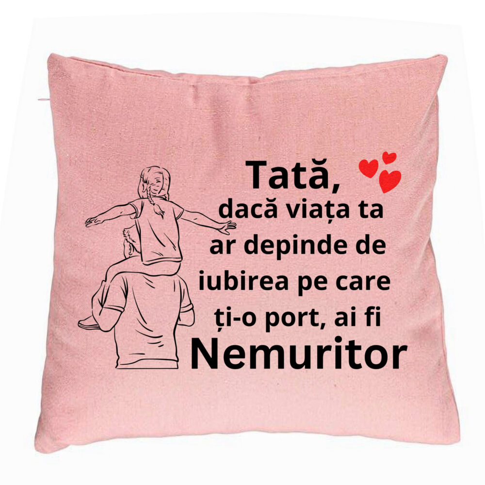 Perna Decorativacu Text pentru Tata 8, 40x40 cm, Roz, Husa Detasabila, Burduf 5 Perna Decorativacu Text pentru Tata 8