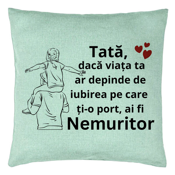 Perna Decorativacu Text pentru Tata 8, 40x40 cm, Verde Menta, Husa Detasabila, Burduf 15 Perna Decorativacu Text pentru Tata 8