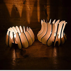 Home 175 Set 2 suporturi de lumanari handmade din lemn Natur Elegance