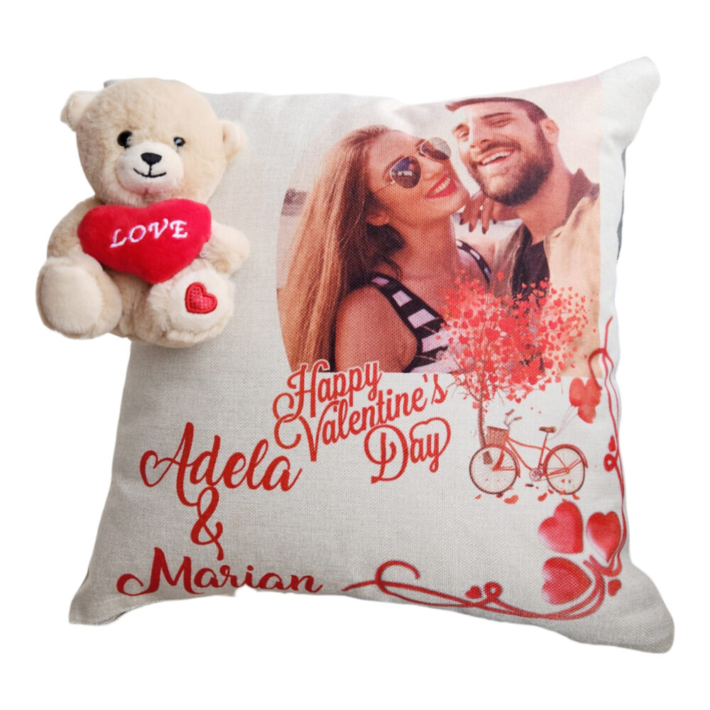 Perna Personalizata cu Nume și Poza pentru Cupluri + Ursuleț - Cadou Valentine's Day Handmade, 40x40 cm 10 bicicleta 1 11 PhotoRoom PhotoRoom