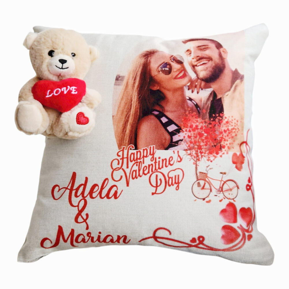 Perna Personalizata cu Nume și Poza pentru Cupluri + Ursuleț - Cadou Valentine's Day Handmade, 40x40 cm 11 bicicleta 1 12 PhotoRoom PhotoRoom