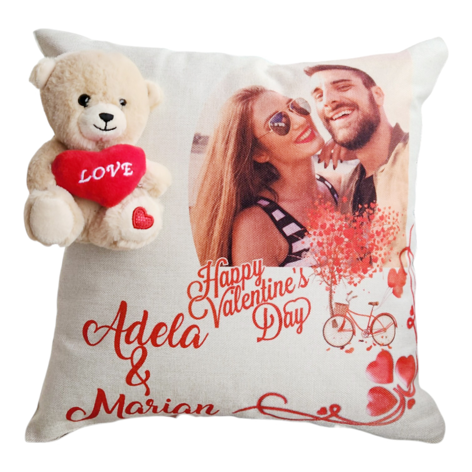 Perna Personalizata cu Nume și Poza pentru Cupluri + Ursuleț - Cadou Valentine's Day Handmade, 40x40 cm 9 bicicleta 1 9 PhotoRoom PhotoRoom