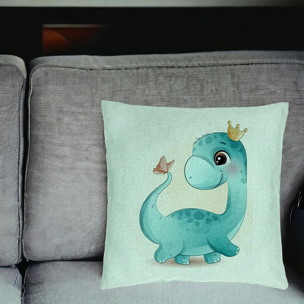 Perna Decorativa, Model Blue Baby Dinozaur, 40x40 cm, Verde Menta, Husa Detasabila, Burduf 18 bsC0132 PhotoRoom 2