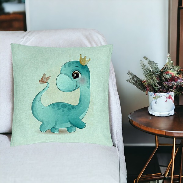 Perna Decorativa, Model Blue Baby Dinozaur, 40x40 cm, Verde Menta, Husa Detasabila, Burduf 19 bsC0132 PhotoRoom 3