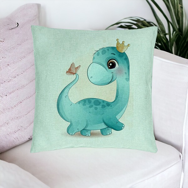 Perna Decorativa, Model Blue Baby Dinozaur, 40x40 cm, Verde Menta, Husa Detasabila, Burduf 16 bsC0132 PhotoRoom