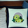 Perna Decorativa, Model Baby Dinozaur Verde Menta cu Peisaj, 40x40 cm, Verde Menta, Husa Detasabila, Burduf 24 bsC0133 PhotoRoom 1