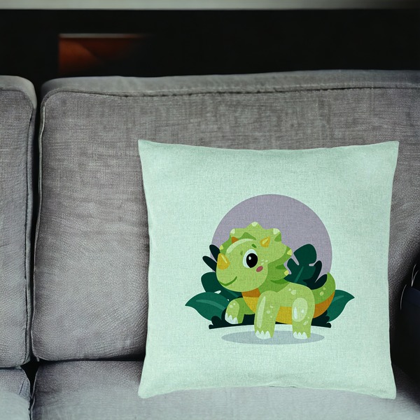 Perna Decorativa, Model Baby Dinozaur Verde Menta cu Peisaj, 40x40 cm, Verde Menta, Husa Detasabila, Burduf 18 bsC0133 PhotoRoom 2