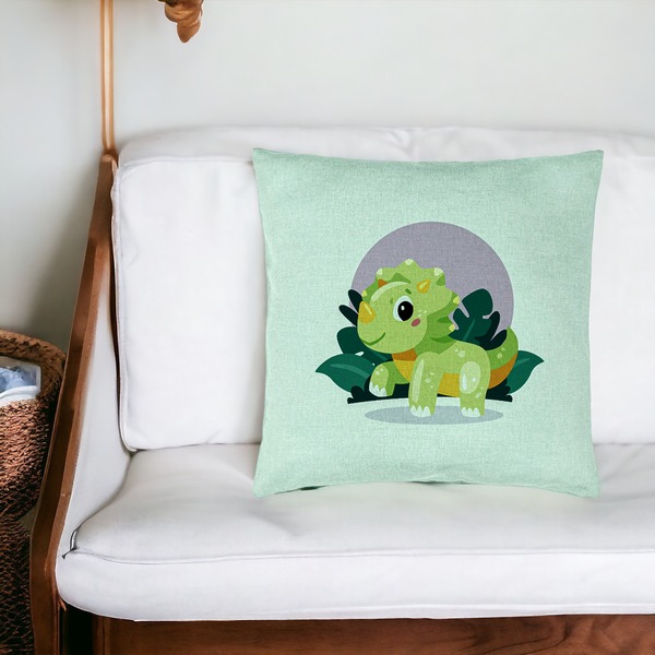 Perna Decorativa, Model Baby Dinozaur Verde Menta cu Peisaj, 40x40 cm, Verde Menta, Husa Detasabila, Burduf 20 bsC0133 PhotoRoom 4
