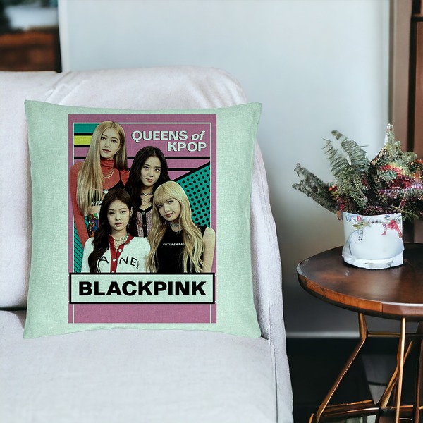 Perna Decorativa, Model Blackpink K-POP, 40x40 cm, Verde Menta, Husa Detasabila, Burduf 18 bsC0140 PhotoRoom 2