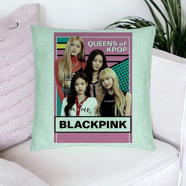 Perna Decorativa, Model Blackpink K-POP, 40x40 cm, Verde Menta, Husa Detasabila, Burduf 20 bsC0140 PhotoRoom 4