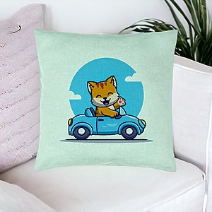 Alternative view of Perna Decorativa, Model Pisica cu Masina, 40x40 cm, Verde Menta, Husa Detasabila, Burduf