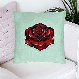Alternative view of Perna Decorativa, Model cu Trandafir Rosu, 40x40 cm, Verde Menta, Husa Detasabila, Burduf