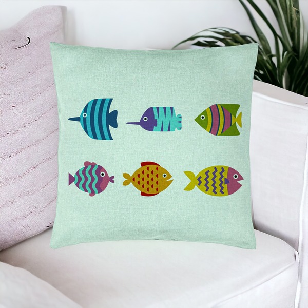 Perna Decorativa, Model cu Pesti Multicolor, 40x40 cm, Verde Menta, Husa Detasabila, Burduf 16 bsC0168 PhotoRoom