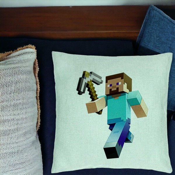 Perna Decorativa, Model Minecraft Mining Steve, 40x40 cm, Verde Menta, Husa Detasabila, Burduf 17 bsC0170 PhotoRoom 1