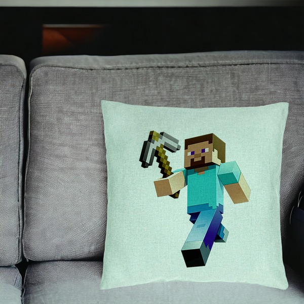 Perna Decorativa, Model Minecraft Mining Steve, 40x40 cm, Verde Menta, Husa Detasabila, Burduf 18 bsC0170 PhotoRoom 2