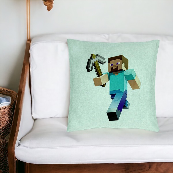 Perna Decorativa, Model Minecraft Mining Steve, 40x40 cm, Verde Menta, Husa Detasabila, Burduf 20 bsC0170 PhotoRoom 4