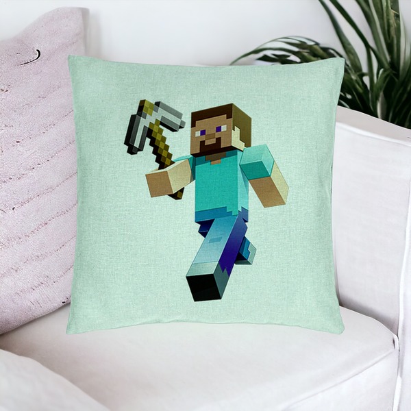 Perna Decorativa, Model Minecraft Mining Steve, 40x40 cm, Verde Menta, Husa Detasabila, Burduf 16 bsC0170 PhotoRoom