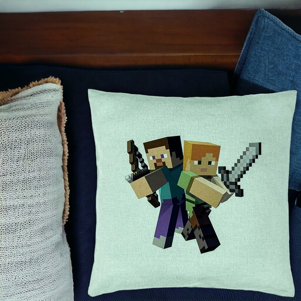 Perna Decorativa, Model Minecraft, 40x40 cm, Verde Menta, Husa Detasabila, Burduf 17 bsC0171 PhotoRoom 1