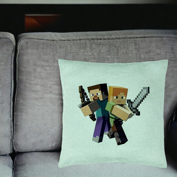 Perna Decorativa, Model Minecraft, 40x40 cm, Verde Menta, Husa Detasabila, Burduf 18 bsC0171 PhotoRoom 2
