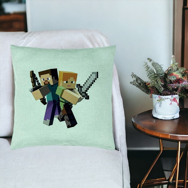 Perna Decorativa, Model Minecraft, 40x40 cm, Verde Menta, Husa Detasabila, Burduf 19 bsC0171 PhotoRoom 3