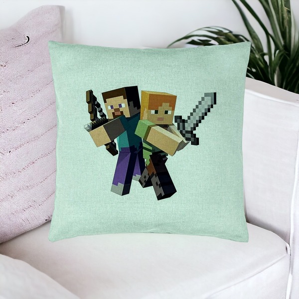 Perna Decorativa, Model Minecraft, 40x40 cm, Verde Menta, Husa Detasabila, Burduf 16 bsC0171 PhotoRoom