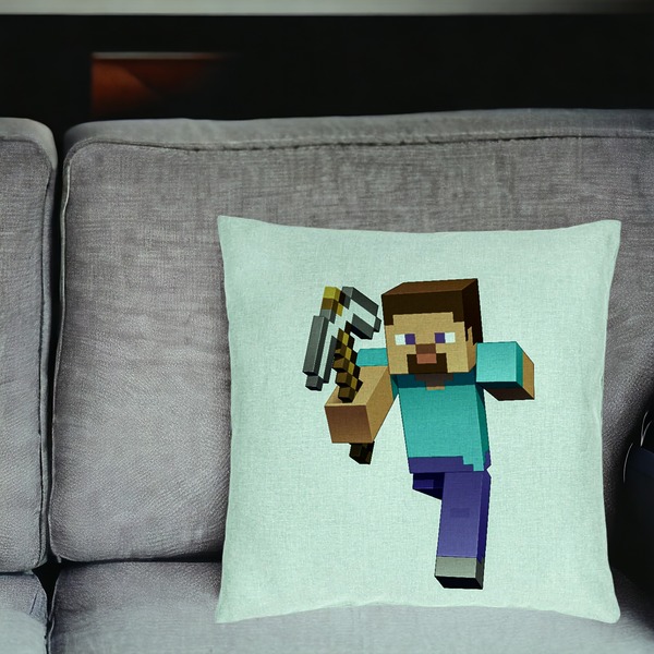 Perna Decorativa, Model Minecraft Mining Steve 8bit, 40x40 cm, Verde Menta, Husa Detasabila, Burduf 18 bsC0172 PhotoRoom 2