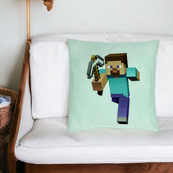 Perna Decorativa, Model Minecraft Mining Steve 8bit, 40x40 cm, Verde Menta, Husa Detasabila, Burduf 20 bsC0172 PhotoRoom 4