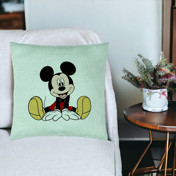 Perna Decorativa, Model copii Mickey Mouse, 40x40 cm, Verde Menta, Husa Detasabila, Burduf 19 bsC0176 PhotoRoom 3