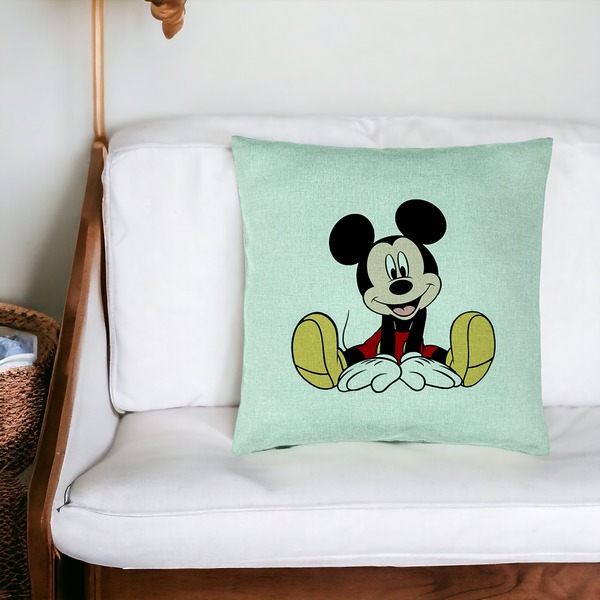 Perna Decorativa, Model copii Mickey Mouse, 40x40 cm, Verde Menta, Husa Detasabila, Burduf 20 bsC0176 PhotoRoom 4