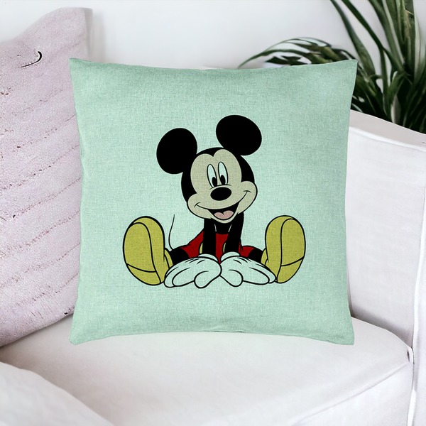 Perna Decorativa, Model copii Mickey Mouse, 40x40 cm, Verde Menta, Husa Detasabila, Burduf 16 bsC0176 PhotoRoom
