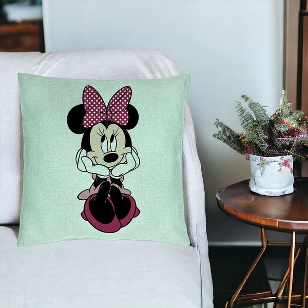 Perna Decorativa, Model copii Minnie Mouse, 40x40 cm, Verde Menta, Husa Detasabila, Burduf 19 bsC0177 PhotoRoom 3