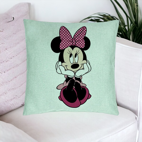 Perna Decorativa, Model copii Minnie Mouse, 40x40 cm, Verde Menta, Husa Detasabila, Burduf 16 bsC0177 PhotoRoom