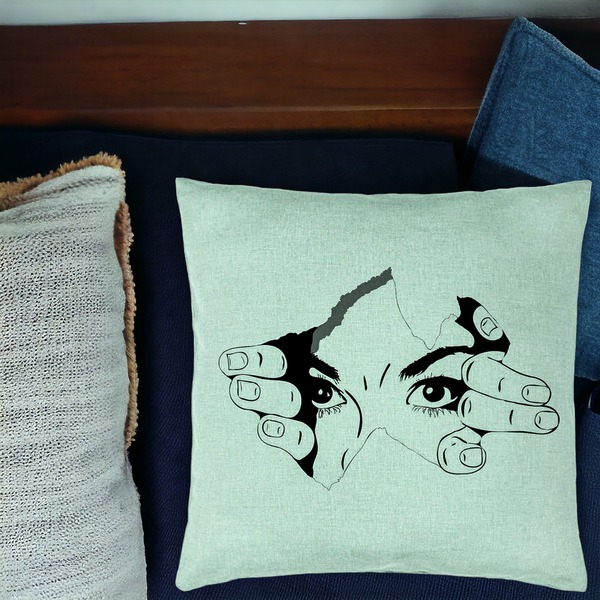 Perna Decorativa, Model I see You, 40x40 cm, Verde Menta, Husa Detasabila, Burduf 17 bsC0179 PhotoRoom 1