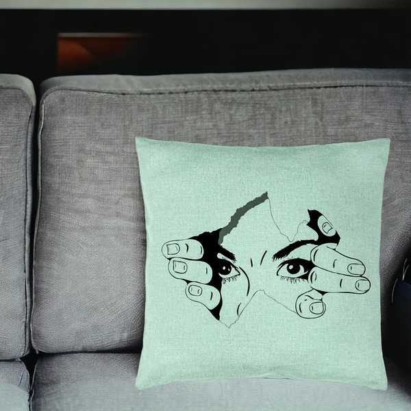 Perna Decorativa, Model I see You, 40x40 cm, Verde Menta, Husa Detasabila, Burduf 18 bsC0179 PhotoRoom 2