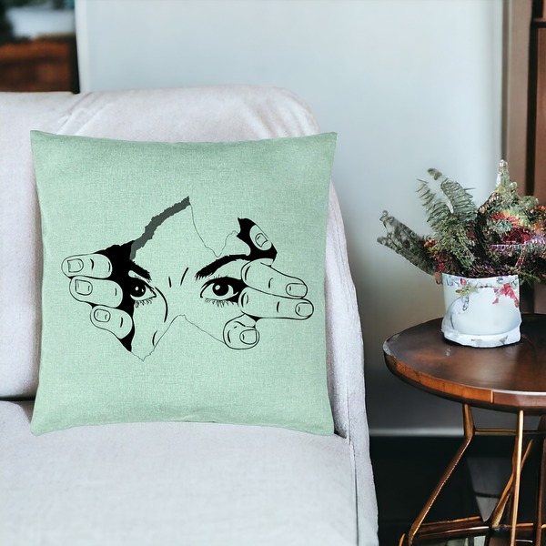 Perna Decorativa, Model I see You, 40x40 cm, Verde Menta, Husa Detasabila, Burduf 19 bsC0179 PhotoRoom 3