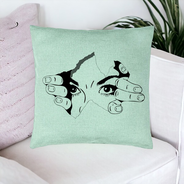 Perna Decorativa, Model I see You, 40x40 cm, Verde Menta, Husa Detasabila, Burduf 16 bsC0179 PhotoRoom
