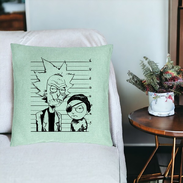 Perna Decorativa, Model Rick and Morty, 40x40 cm, Verde Menta, Husa Detasabila, Burduf 19 bsC0180 PhotoRoom 3