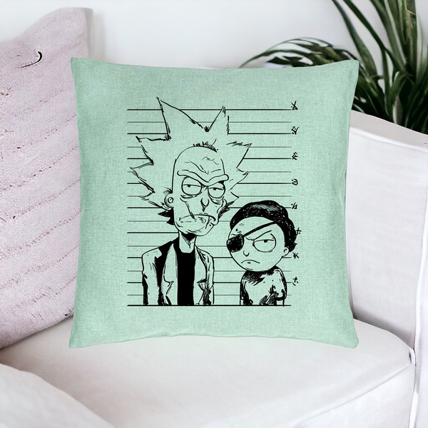 Perna Decorativa, Model Rick and Morty, 40x40 cm, Verde Menta, Husa Detasabila, Burduf 16 bsC0180 PhotoRoom