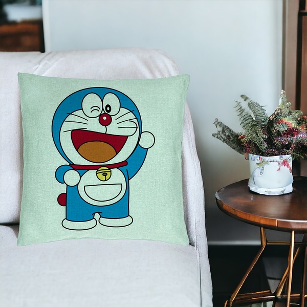 Perna Decorativa, Model copii Doraemon, 40x40 cm, Verde Menta, Husa Detasabila, Burduf 19 bsC0187 PhotoRoom 3